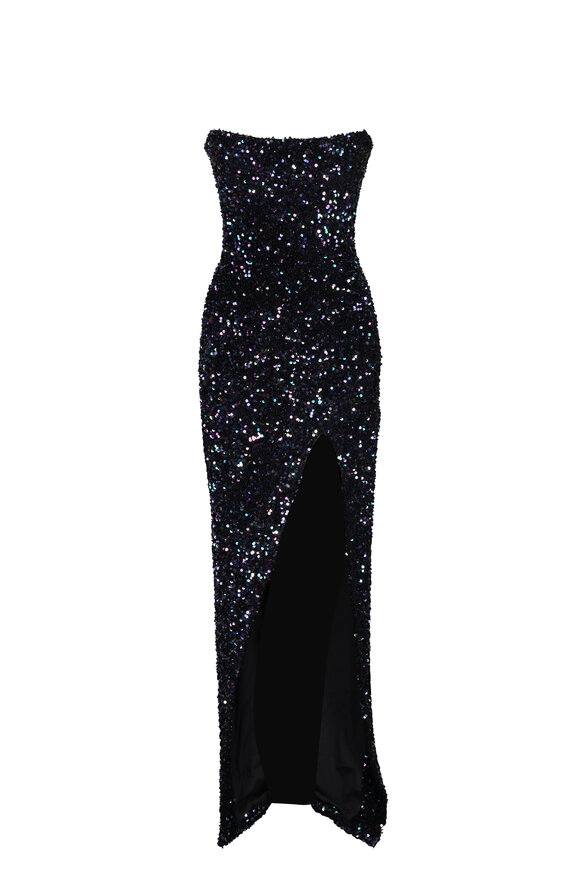 Balmain Midnight Bustier Glitter Slit Maxi Dress