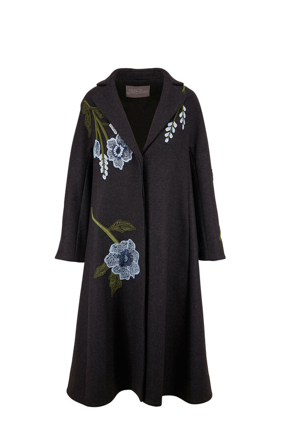Lela Rose Charcoal Grey Floral Embroidered Coat - view 1