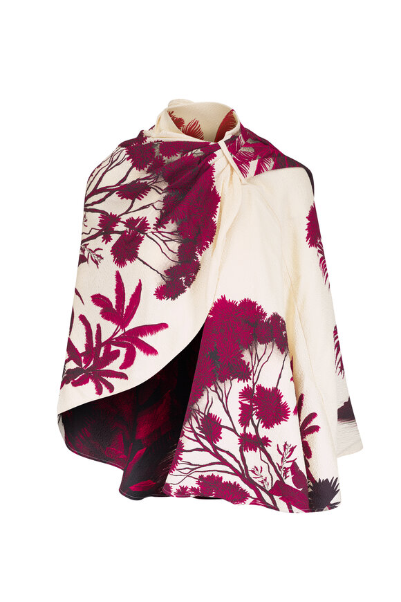 Johanna Ortiz Ocean Of Secrets Red & Ecru Wool & Silk Cape