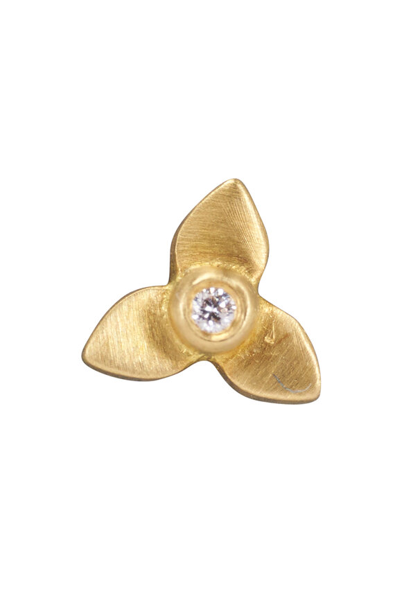 Caroline Ellen 20k Yellow Gold Diamond 3 Petal Flower Studs - view 2