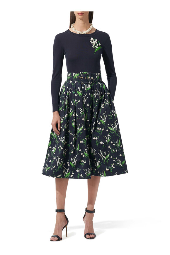 Carolina Herrera - Midnight Multi Floral Print Midi Skirt