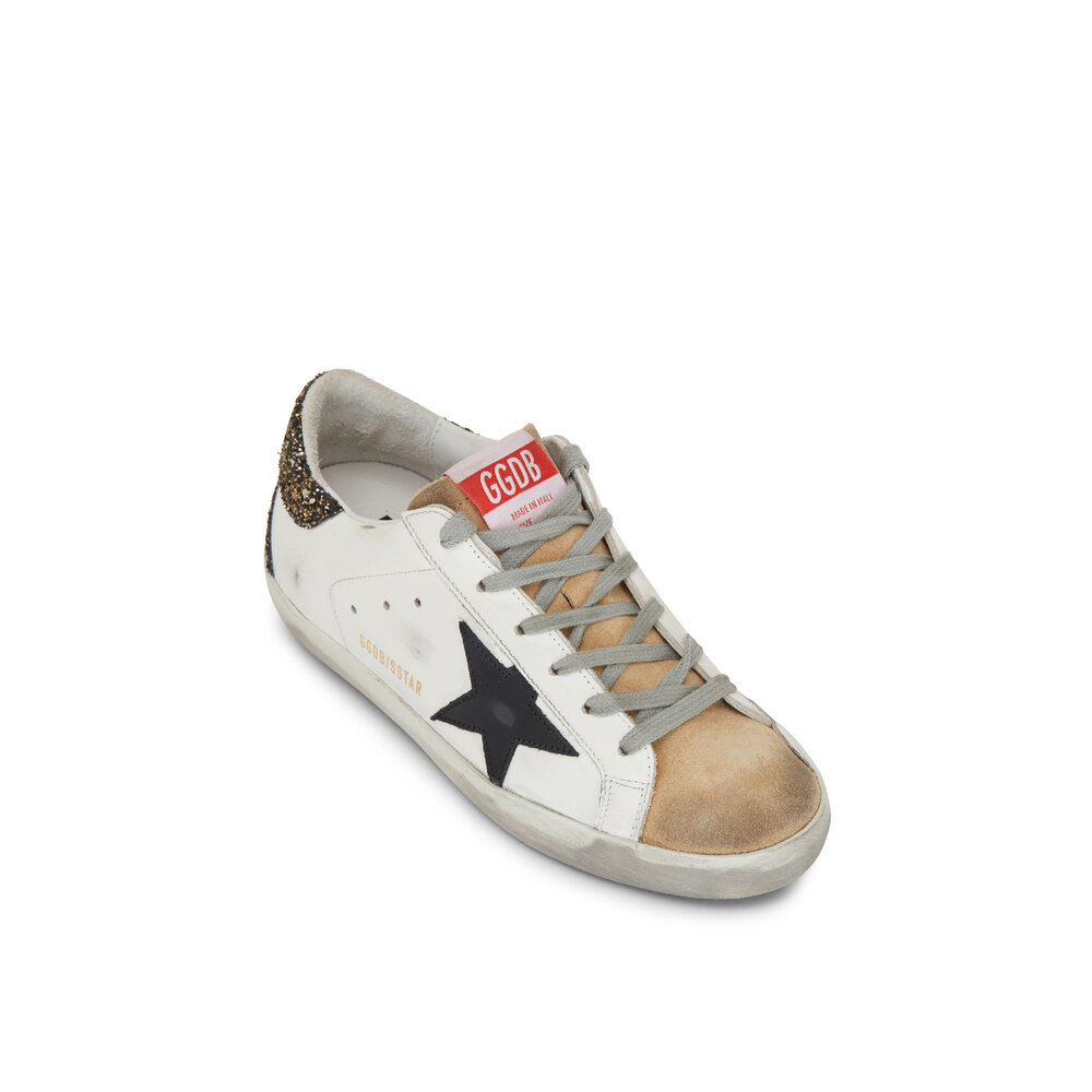★Golden ★Superstar Brown Tab Leather Sneakers★ White Men's Super-Star sneakers with suede star and brown heel tab