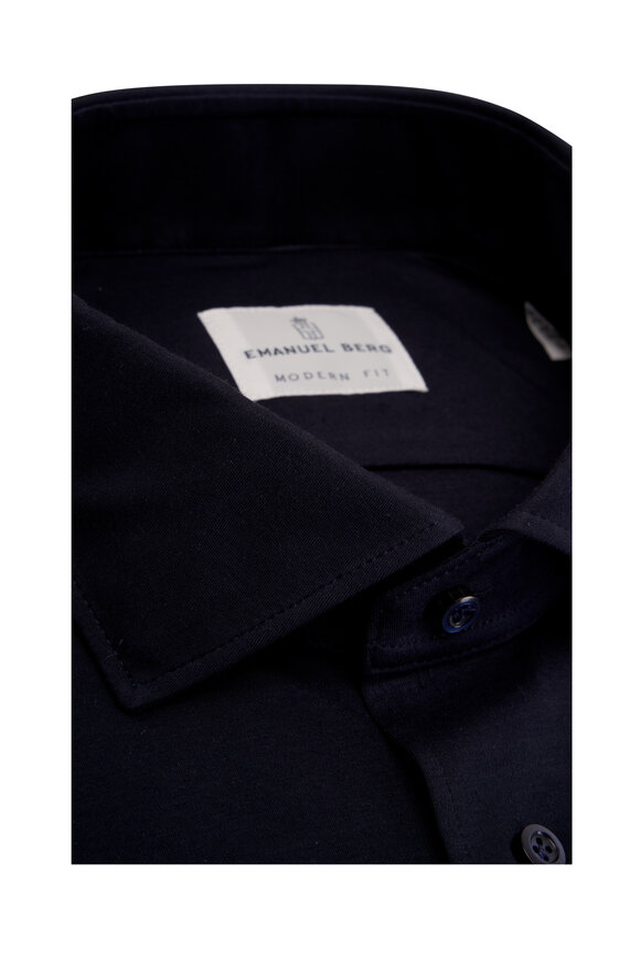 Emanuel Berg Byron Navy Stretch Jersey Button Down - view 2