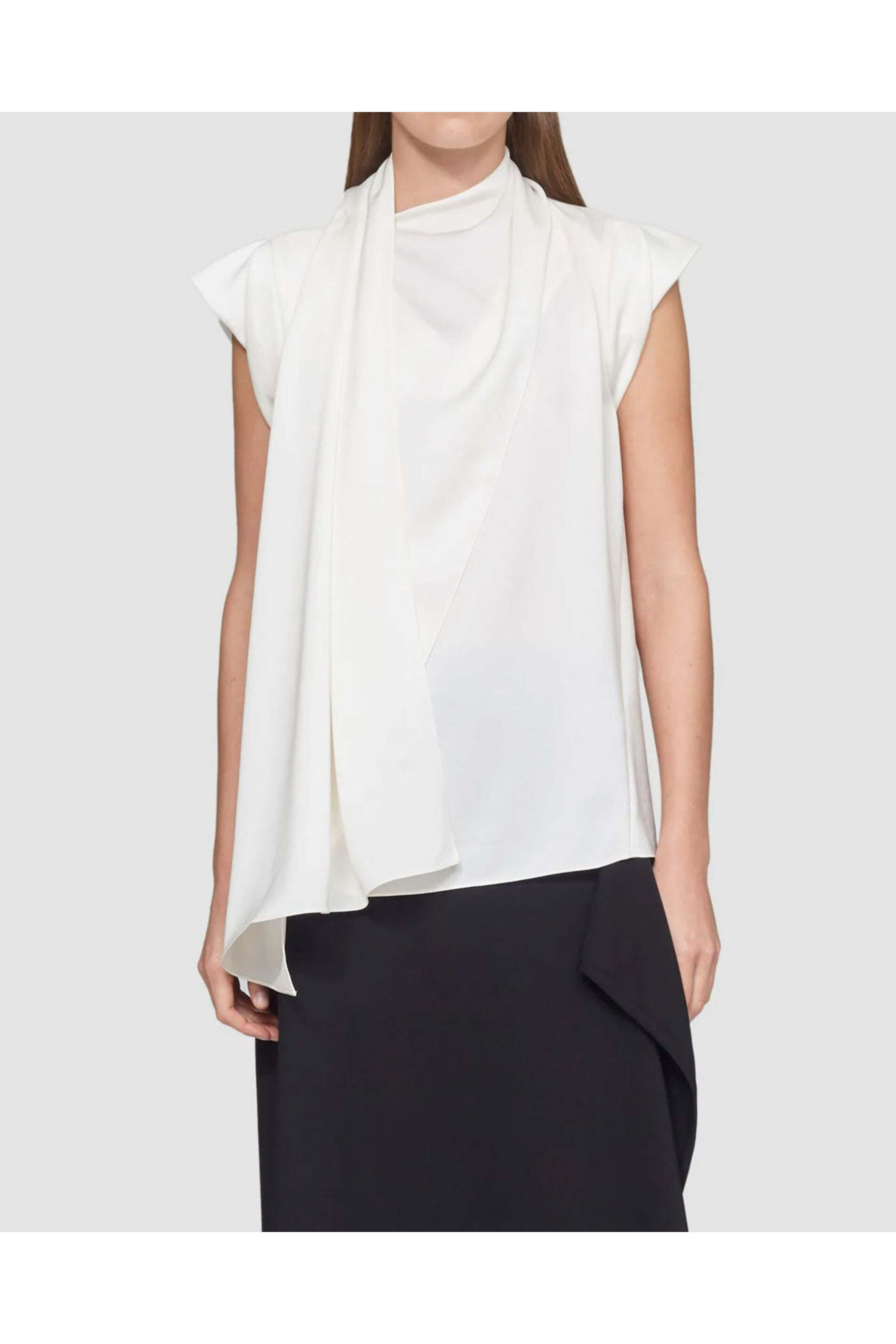 3.1 Phillip Lim - White Satin Scarf Neck Twisted Sleeve Blouse