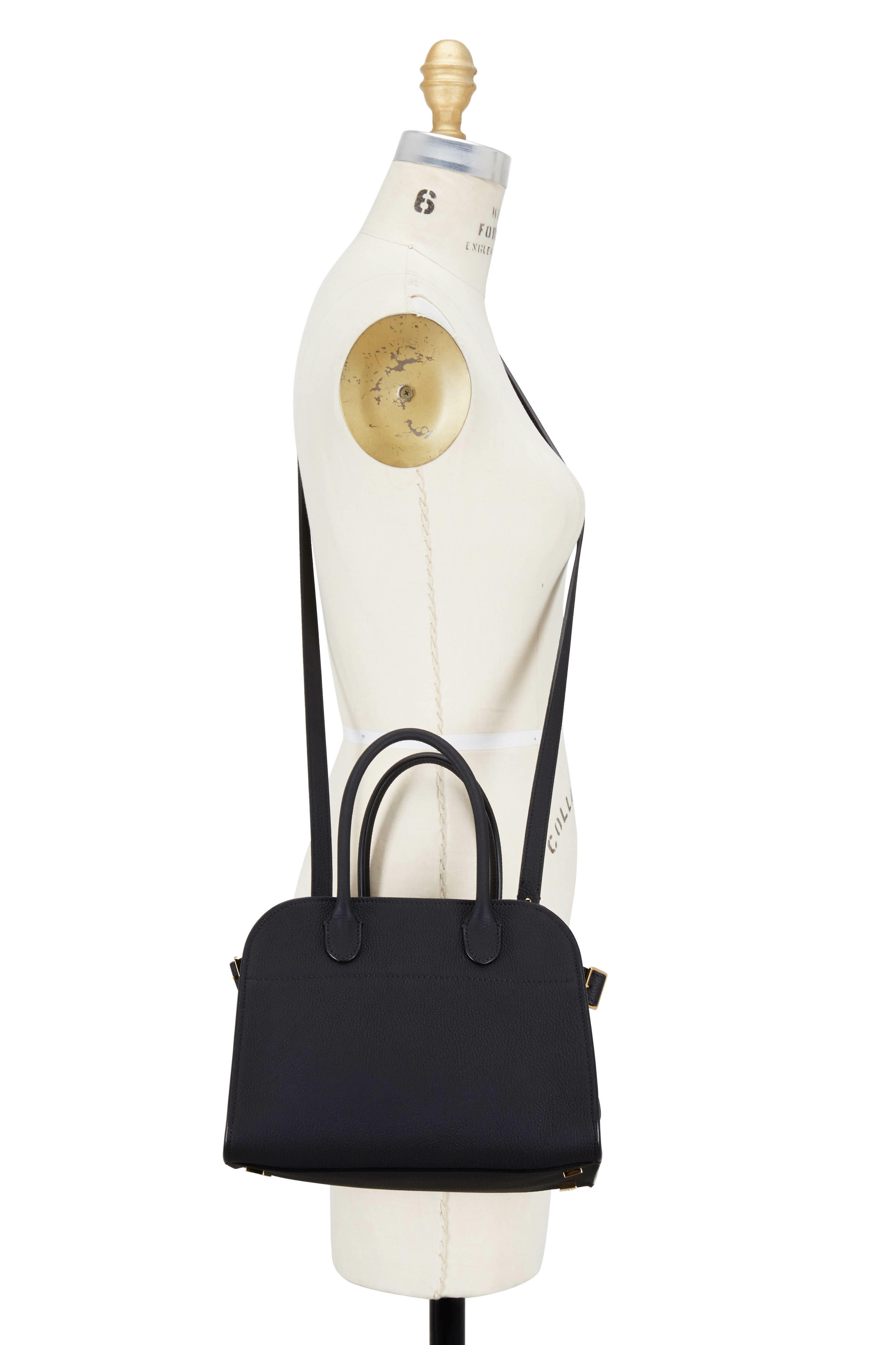 The Row - Margaux 10 Black Grained Leather Top Handle Bag