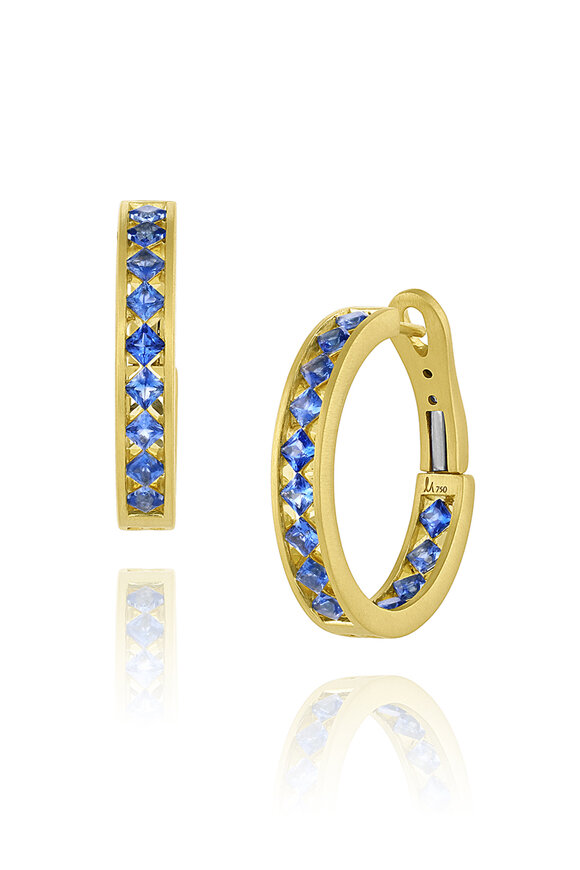 Leigh Maxwell - Ameerah Princess Cut Blue Sapphire Hoops 