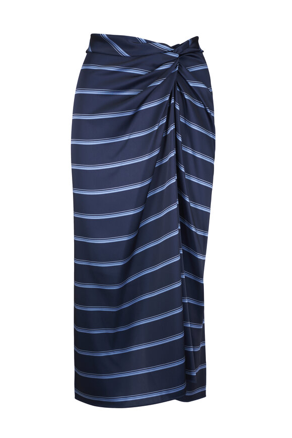 Vince Coastal Blue & Slate Rugby Stripe Gathered Skirt