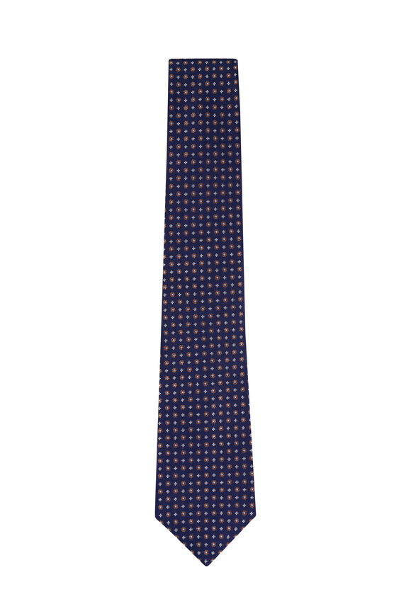 Kiton Navy Blue Flow Print Silk Necktie - view 1
