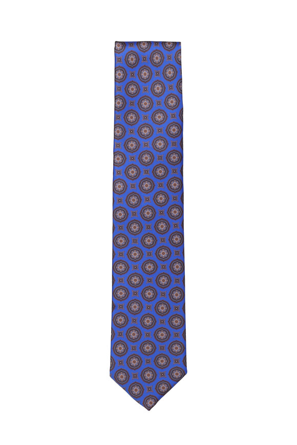 Dolce Punta Bright Blue Medallion Silk Necktie