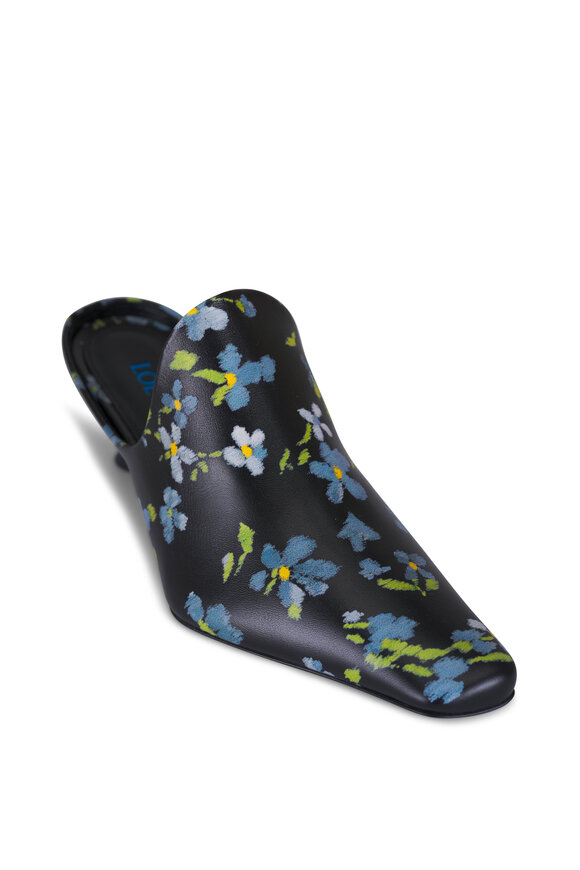 Loewe Emily Black & Blue Floral Leather Mule, 45mm