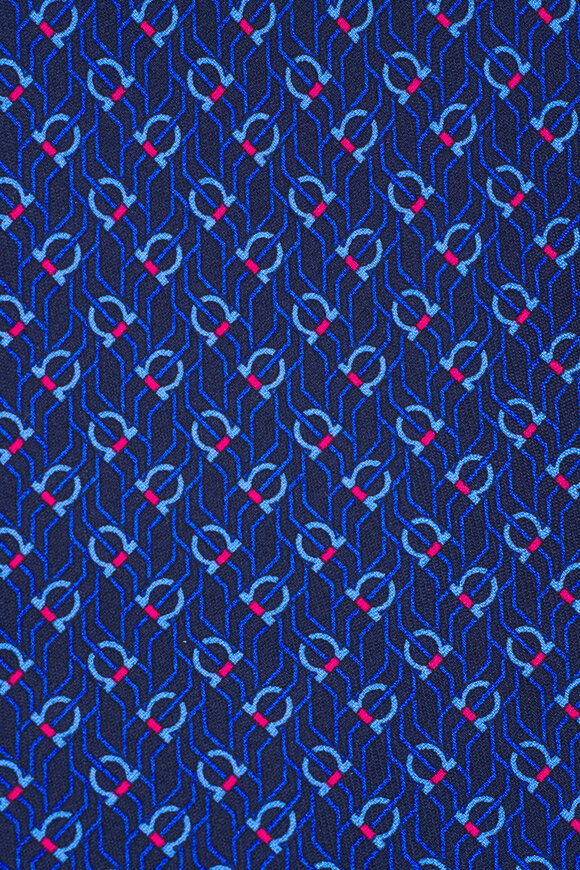 Ferragamo - Navy Blue Geometric Print Silk Necktie