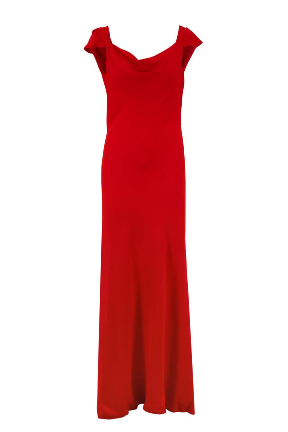 Oscar de la Renta - Cayenne Red Cap-Sleeve Gown 