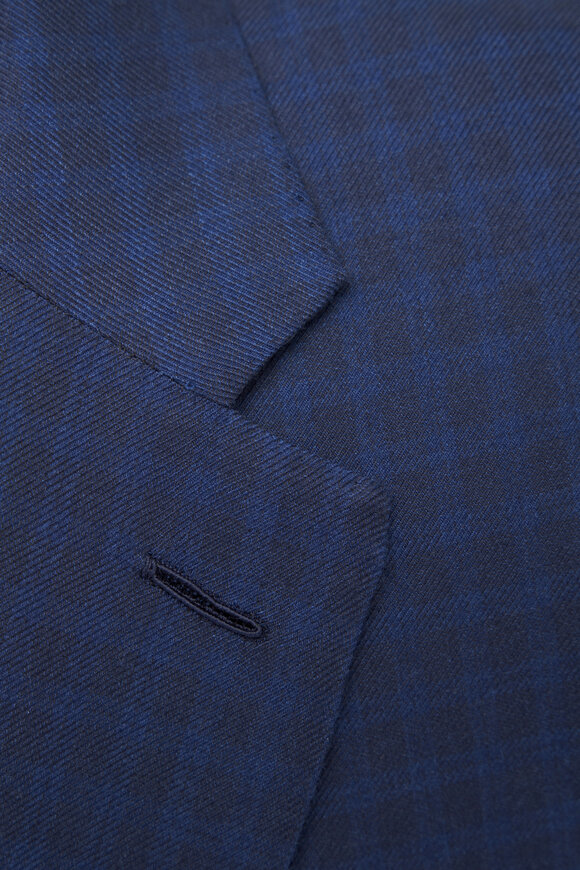 Zegna - Dark Blue Tonal Plaid Cashmere & Silk Sportcoat