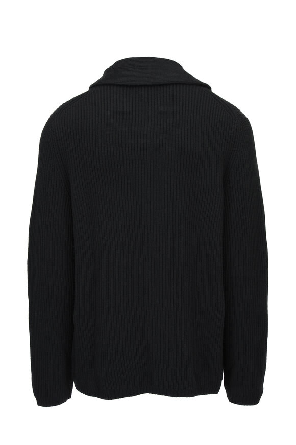 Patrick Assaraf - Black Ribbed Shawl Collar Cardigan