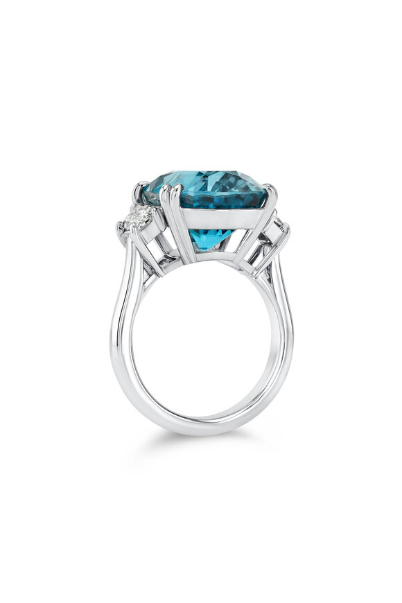 Aaron Henry Platinum Blue Zircon & Diamond Ring - view 2