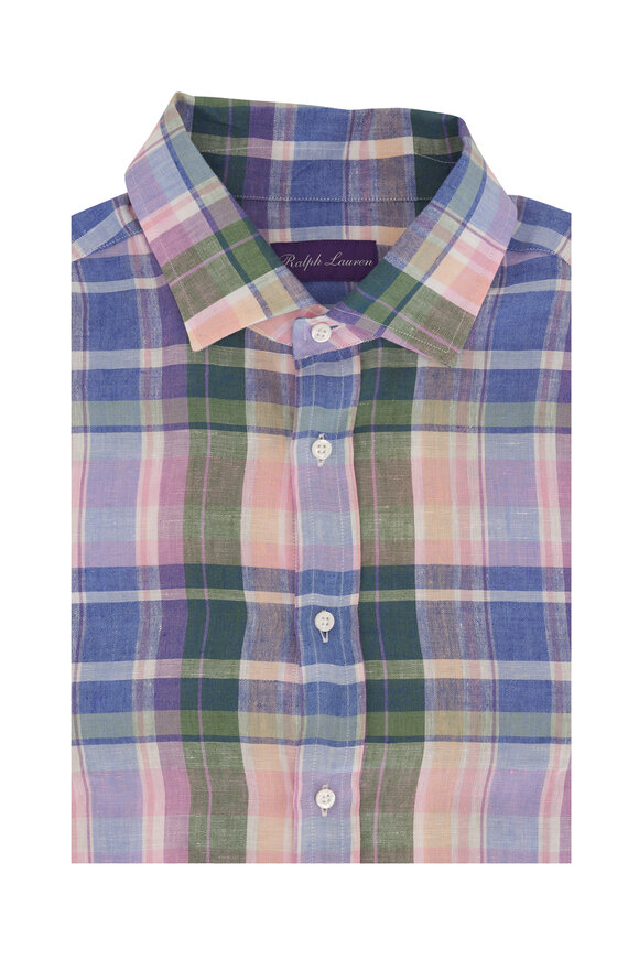 Ralph Lauren Purple Label Multicolor Plaid Linen Sport Shirt