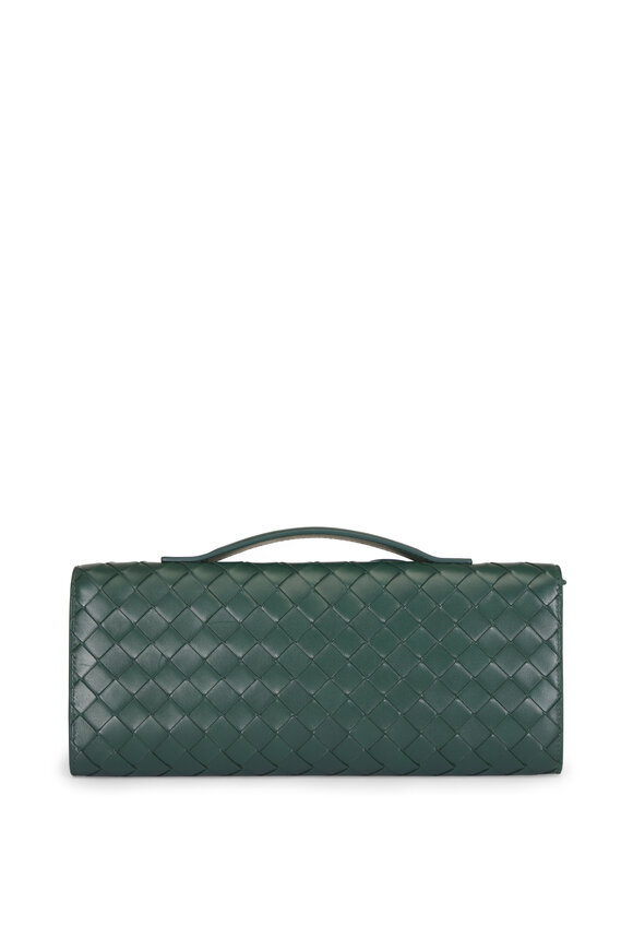 Bottega Veneta Andiamo Emerald Green Intrecciato Leather Clutch - view 4