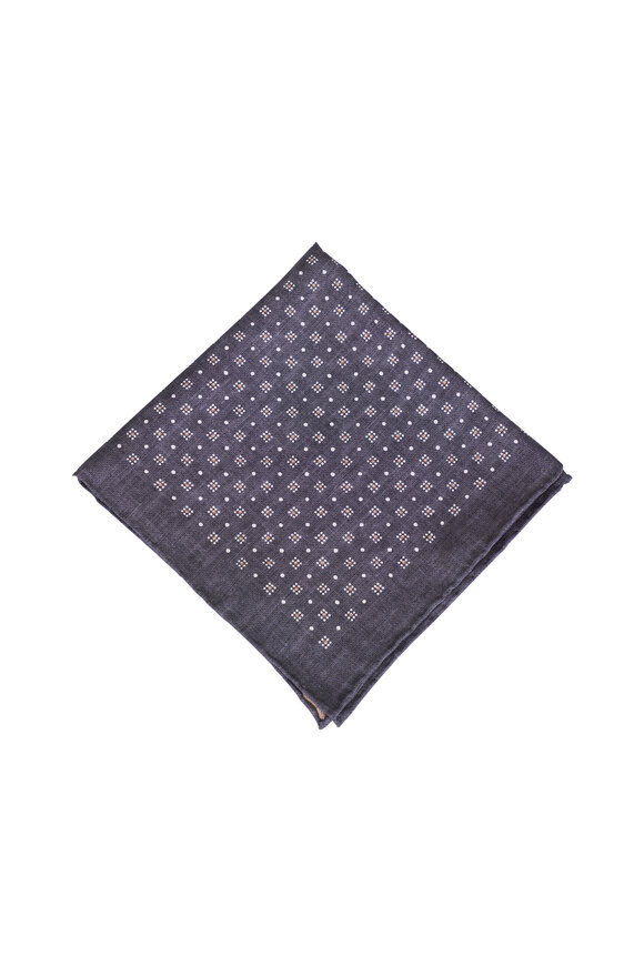 Brunello Cucinelli Anthracite & Taupe Geometric Silk Pocket Square