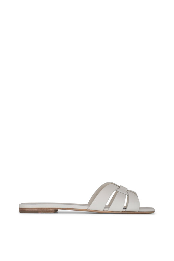 Saint Laurent - Tribute White Woven Leather Sandal 