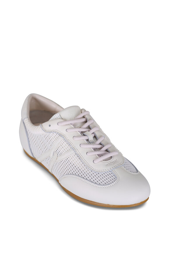 Veronica Beard Riviera White Mesh & Leather Sneaker