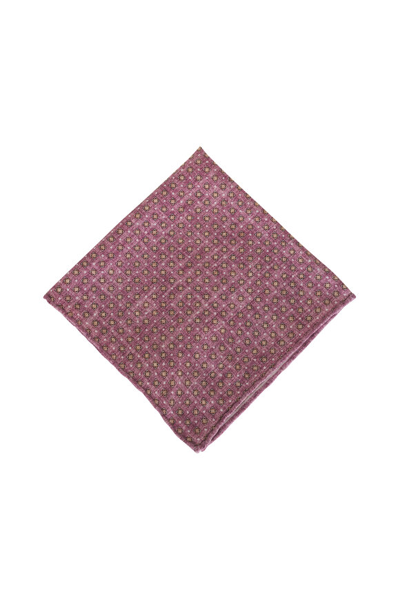 Brunello Cucinelli - Mauve Geometric Silk Pocket Square