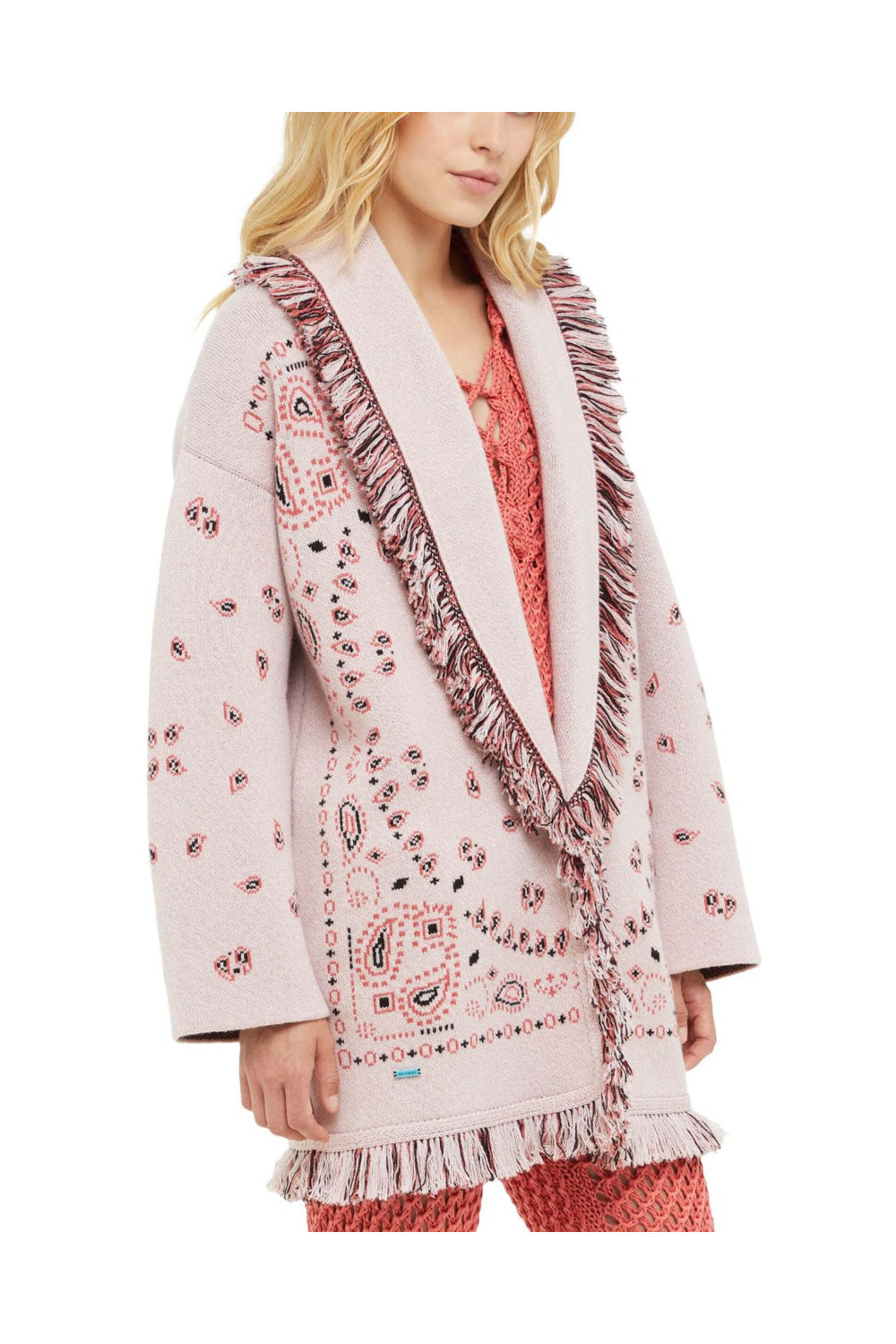 Alanui - Lotus Pink Bandana Jacquard Cardigan
