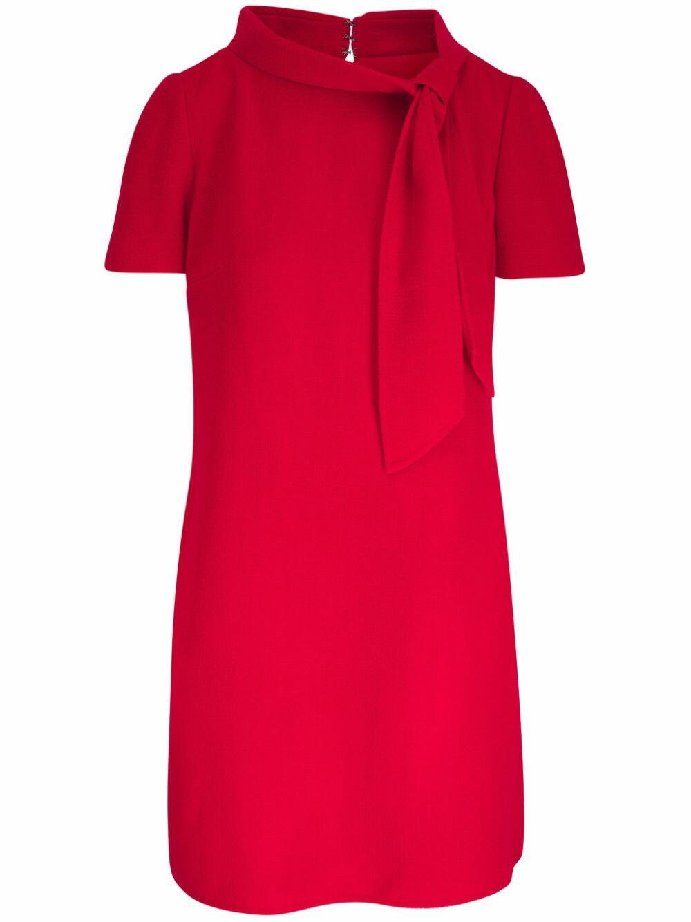 Carolina Herrera - Cerise Tie Boatneck Short Sleeve Wool Dress