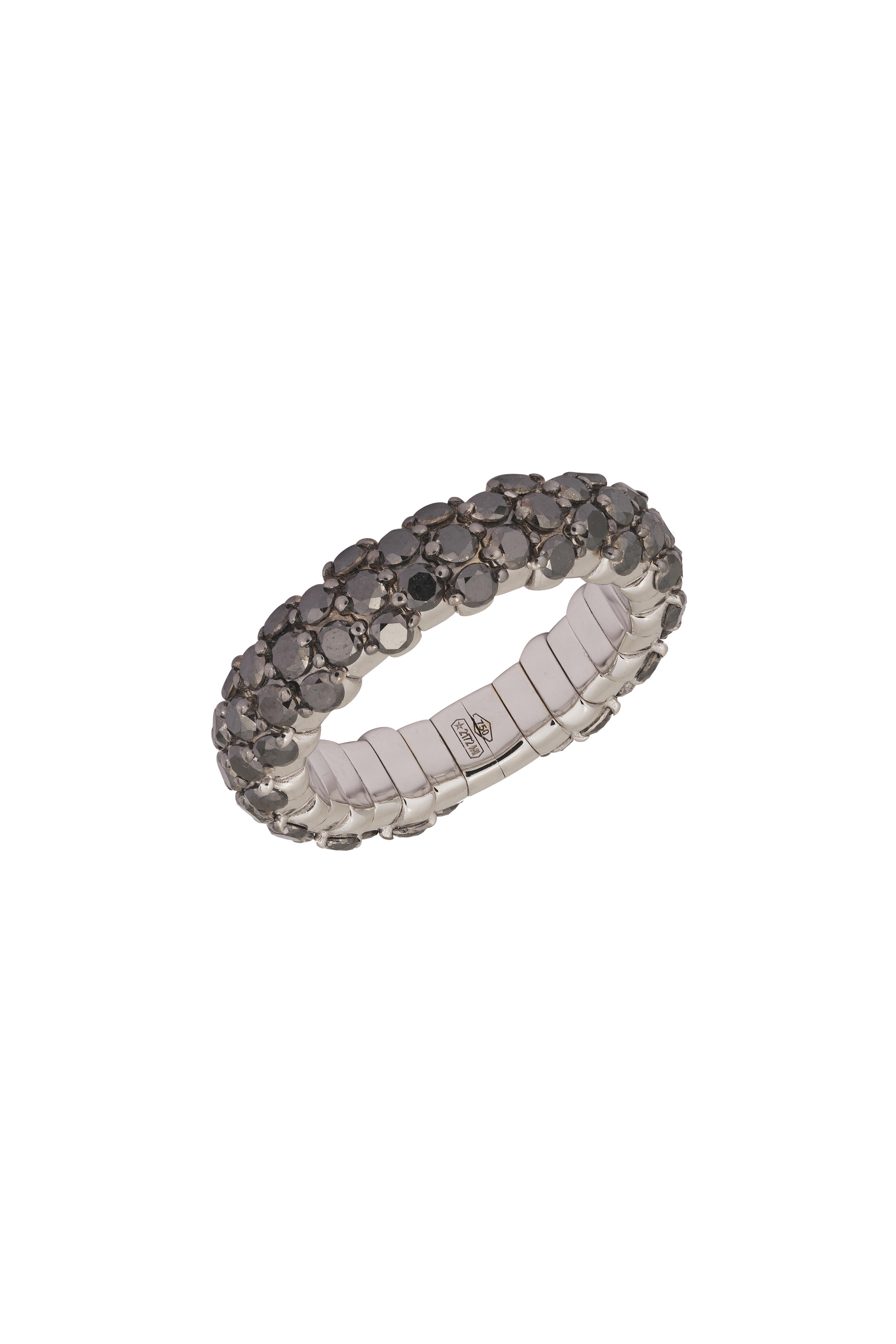 ZYDO - 18k White Gold Black Diamond Slim Domed Ring