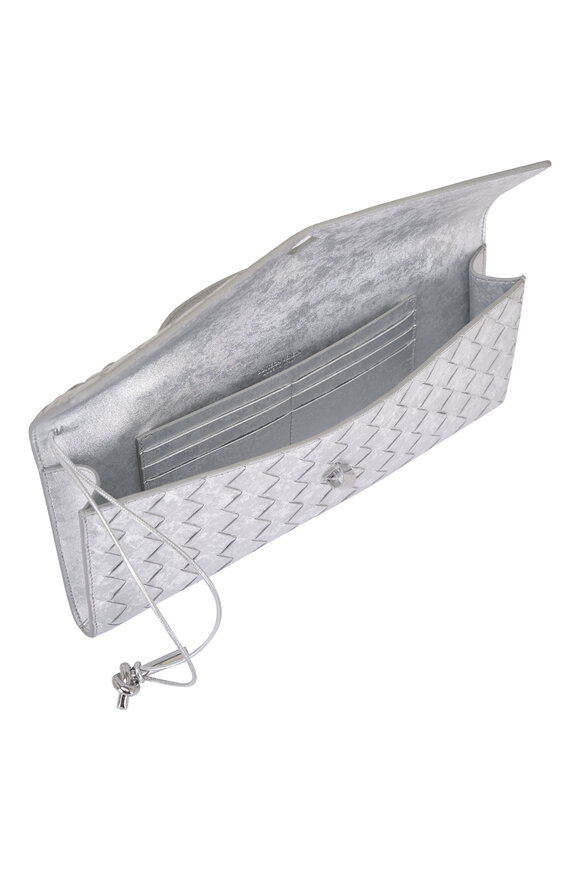 Bottega Veneta Andiamo Silver Metallic Woven Leather Clutch - view 5