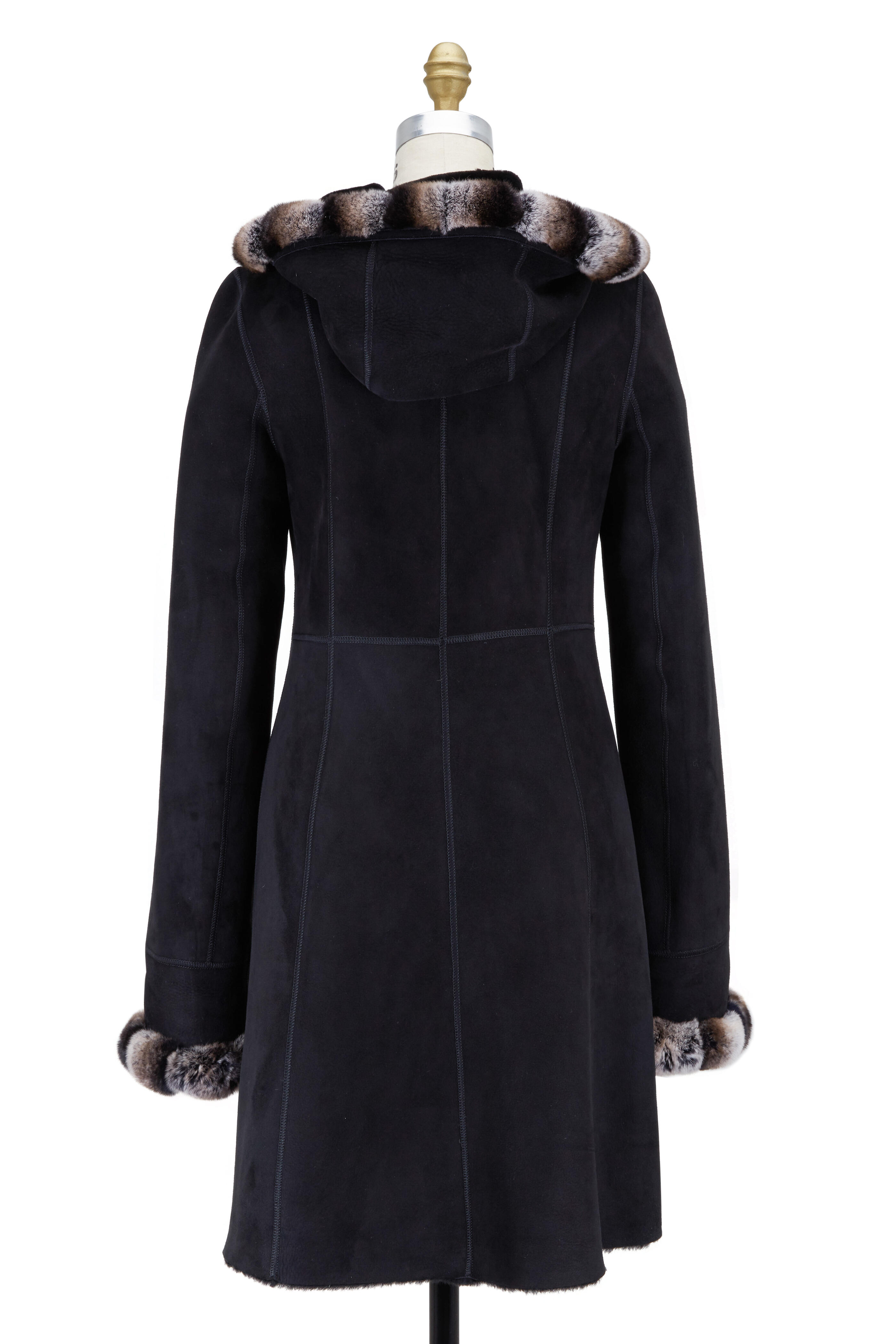 Viktoria Stass - Black Shearling & Fur Trim Hooded Coat