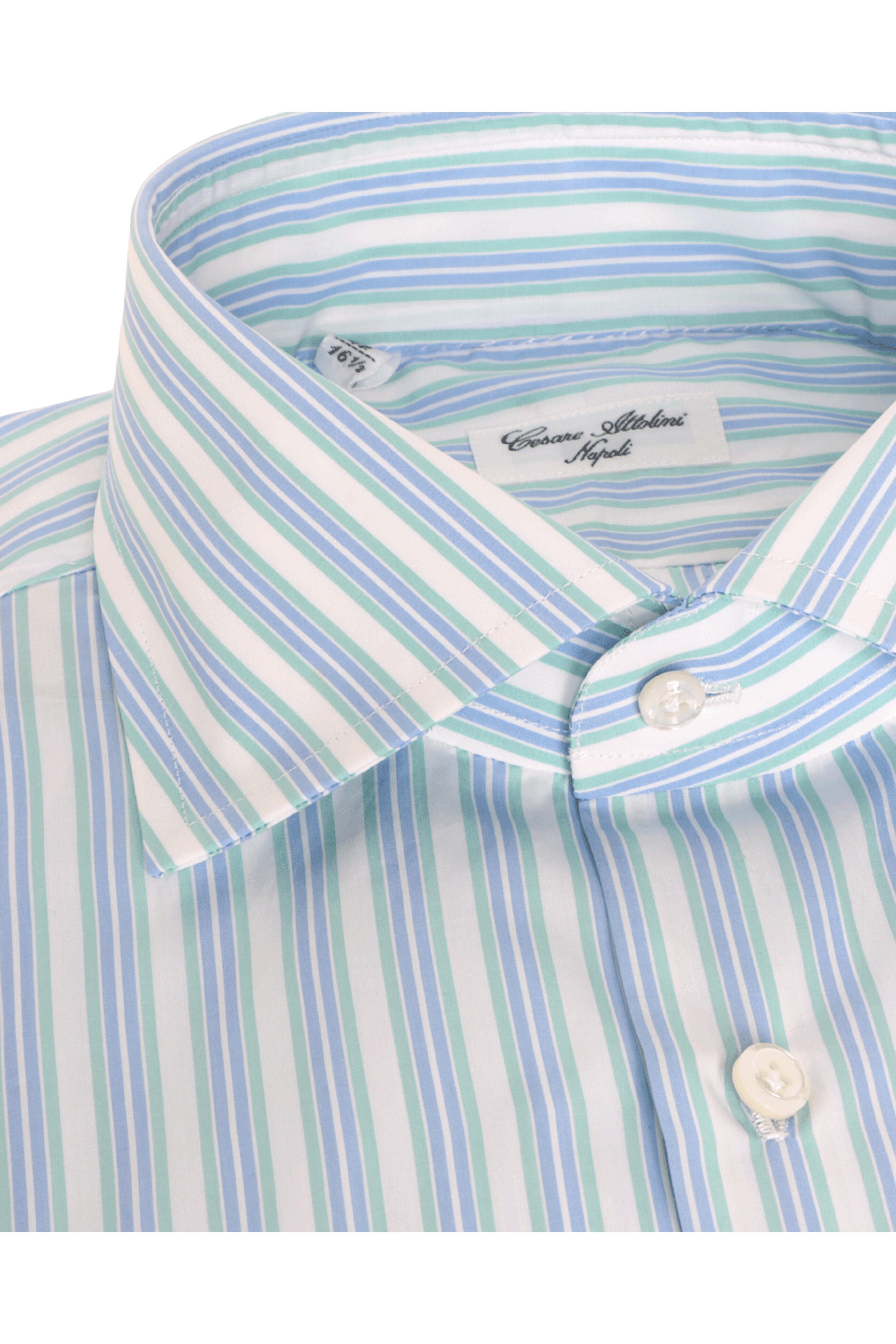 Cesare Attolini - Green & Blue Stripe Dress Shirt