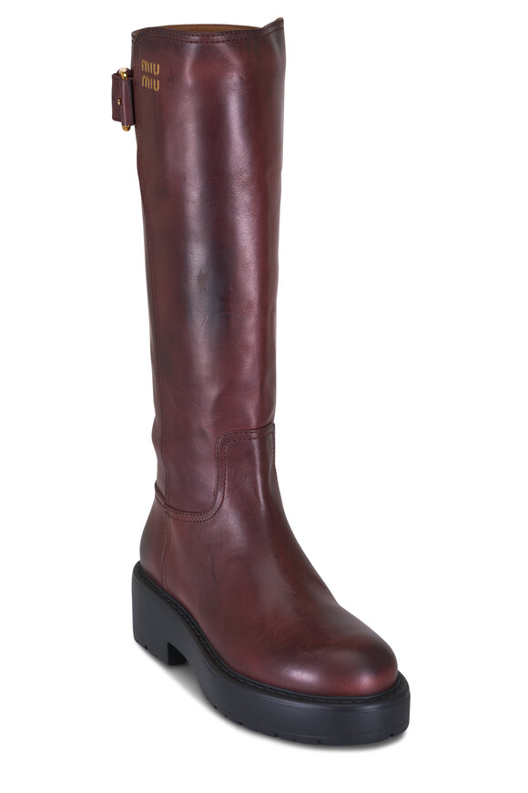 Miu Miu Boyfriend Coffee Leather Tall Boot, 55mm - view 1