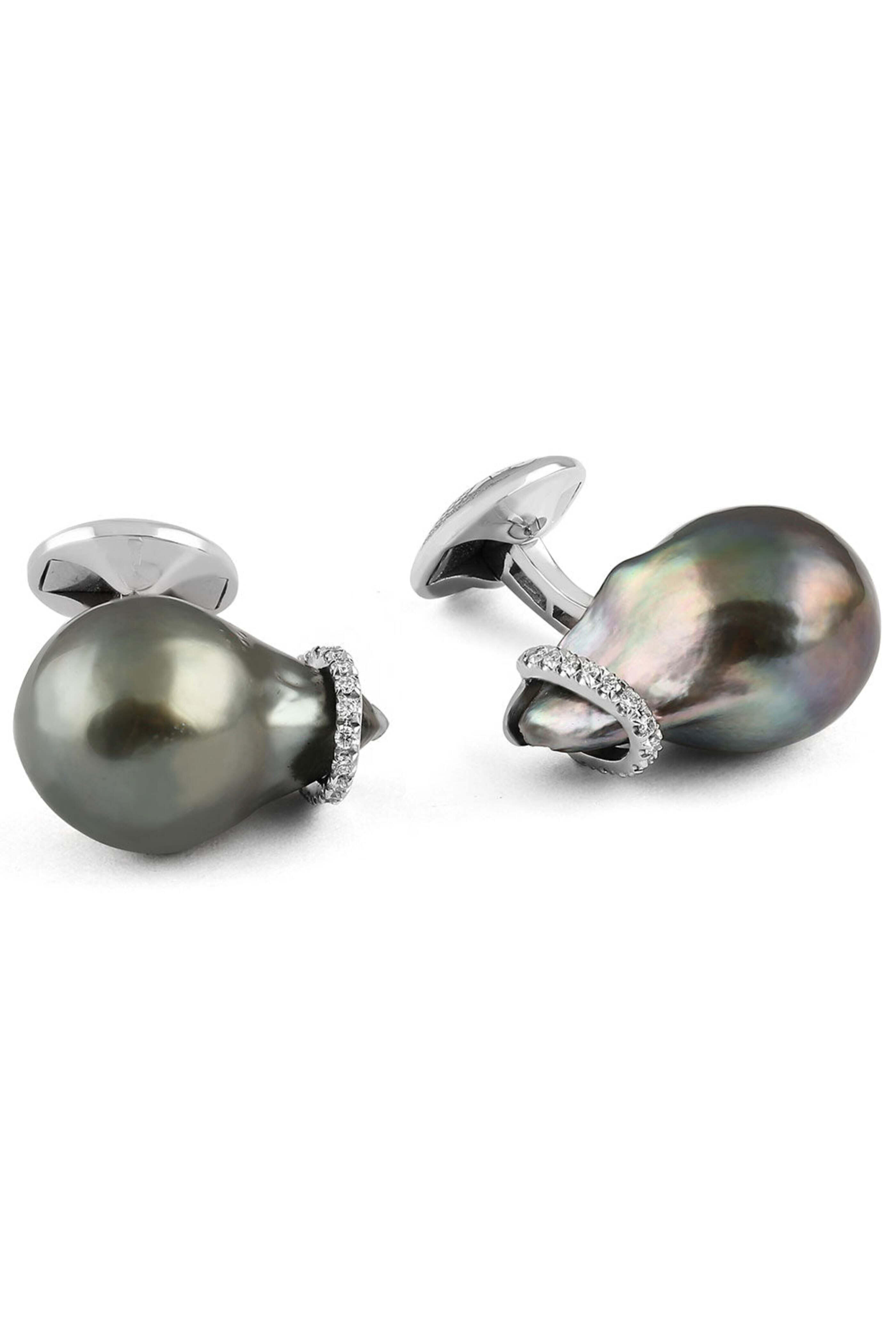 Tateossian - 18k White Gold and Diamond Baroque Pearl Cufflinks