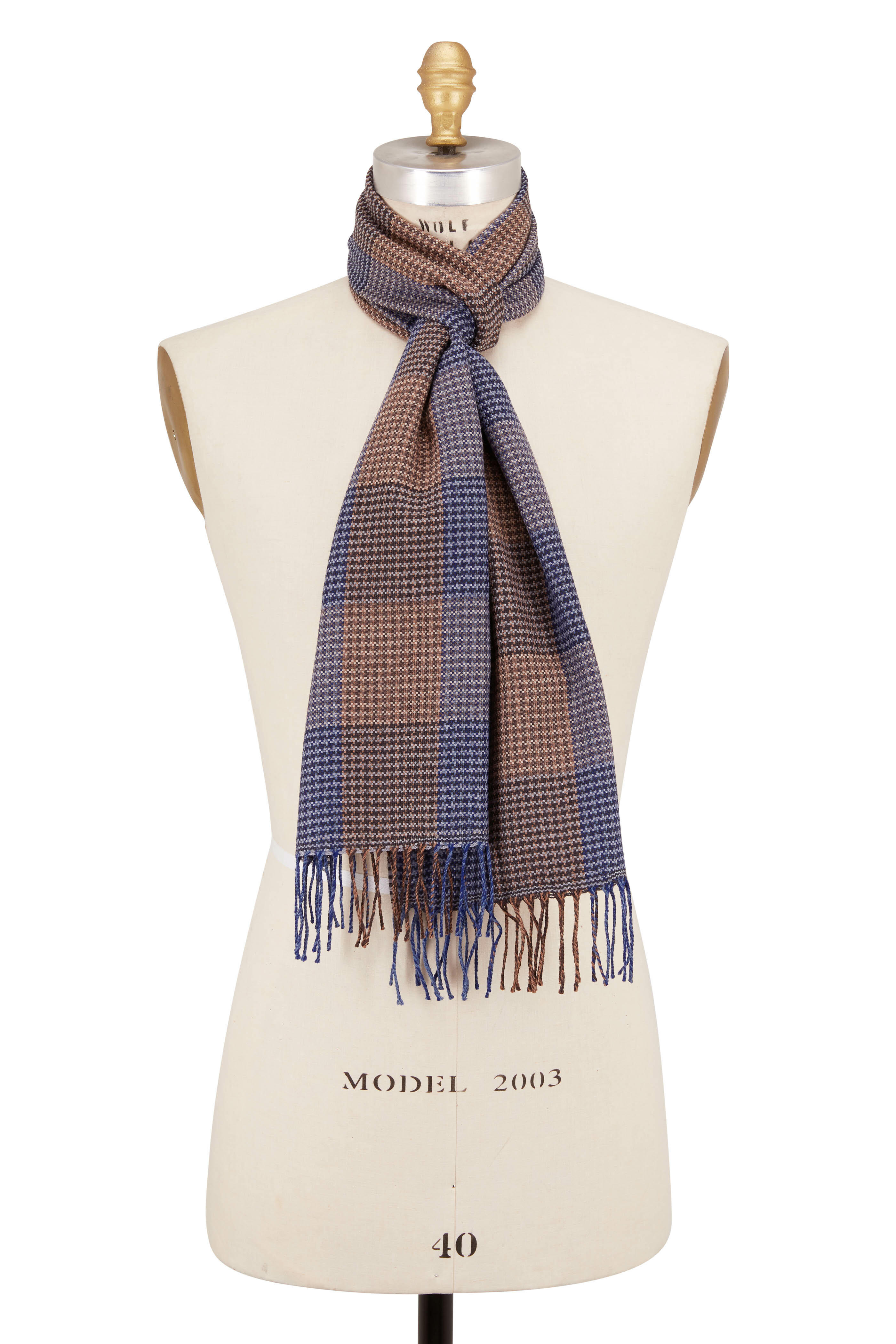 Blue check wool scarf