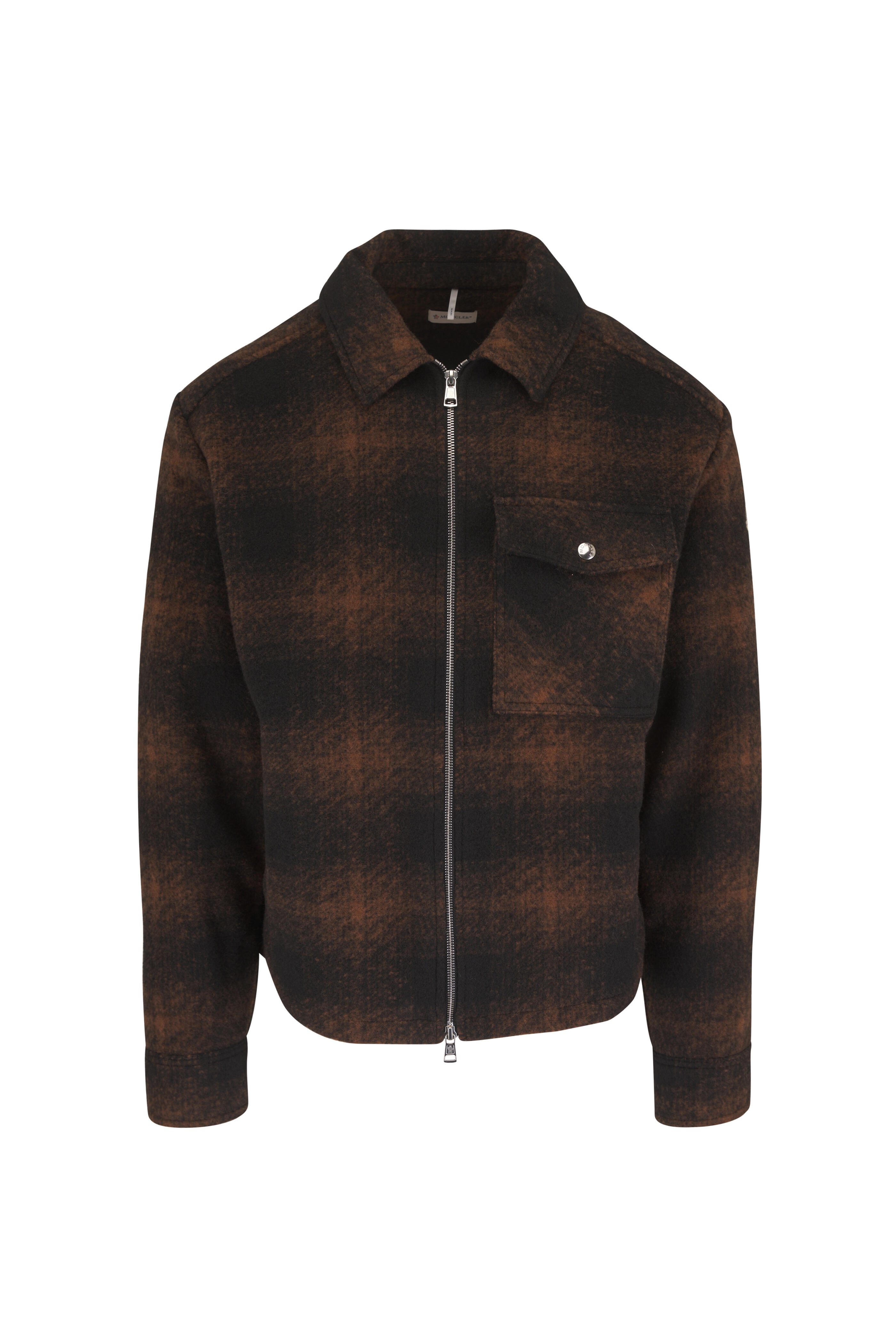 Moncler - Brown Plaid Front Zip Overshirt - view 1