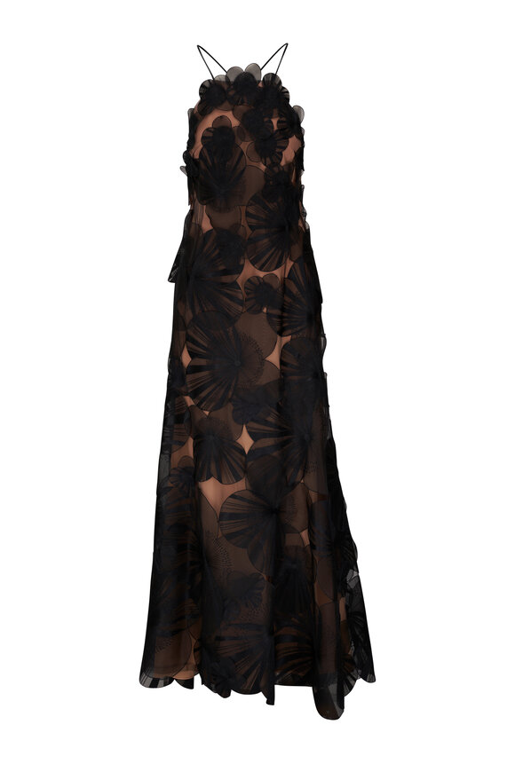 Akris Anemone Black Silk Organza Floral Gown 