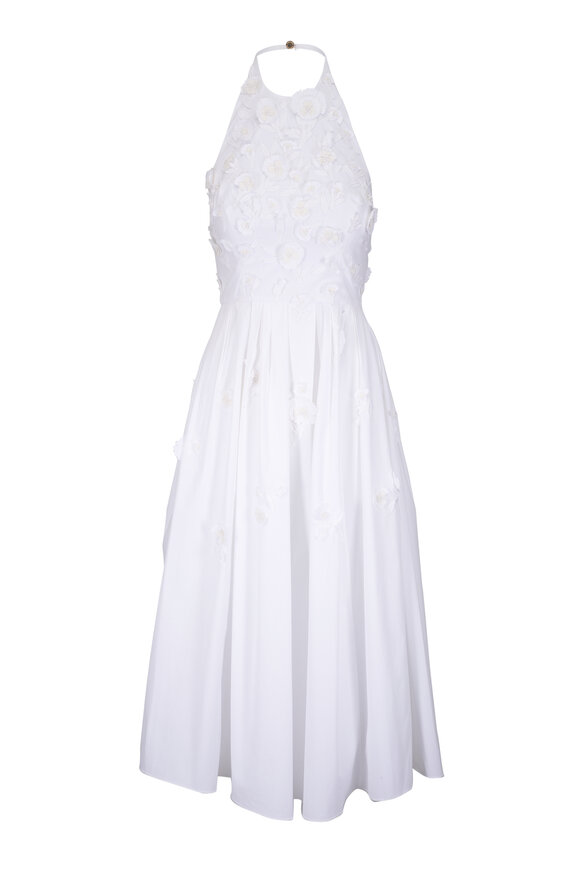Carolina Herrera White Embroidered Halter Dress