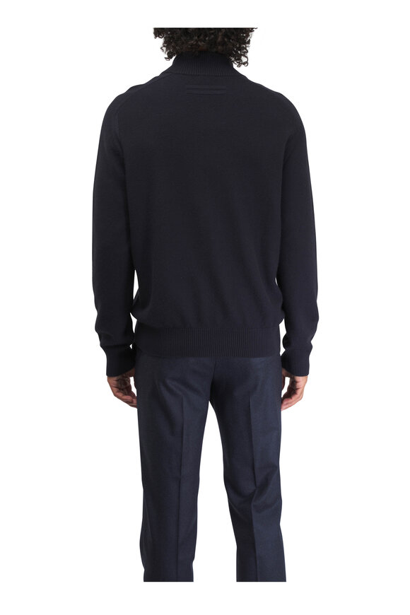 Zegna - Navy Cashmere & Silk Long Sleeve Polo 