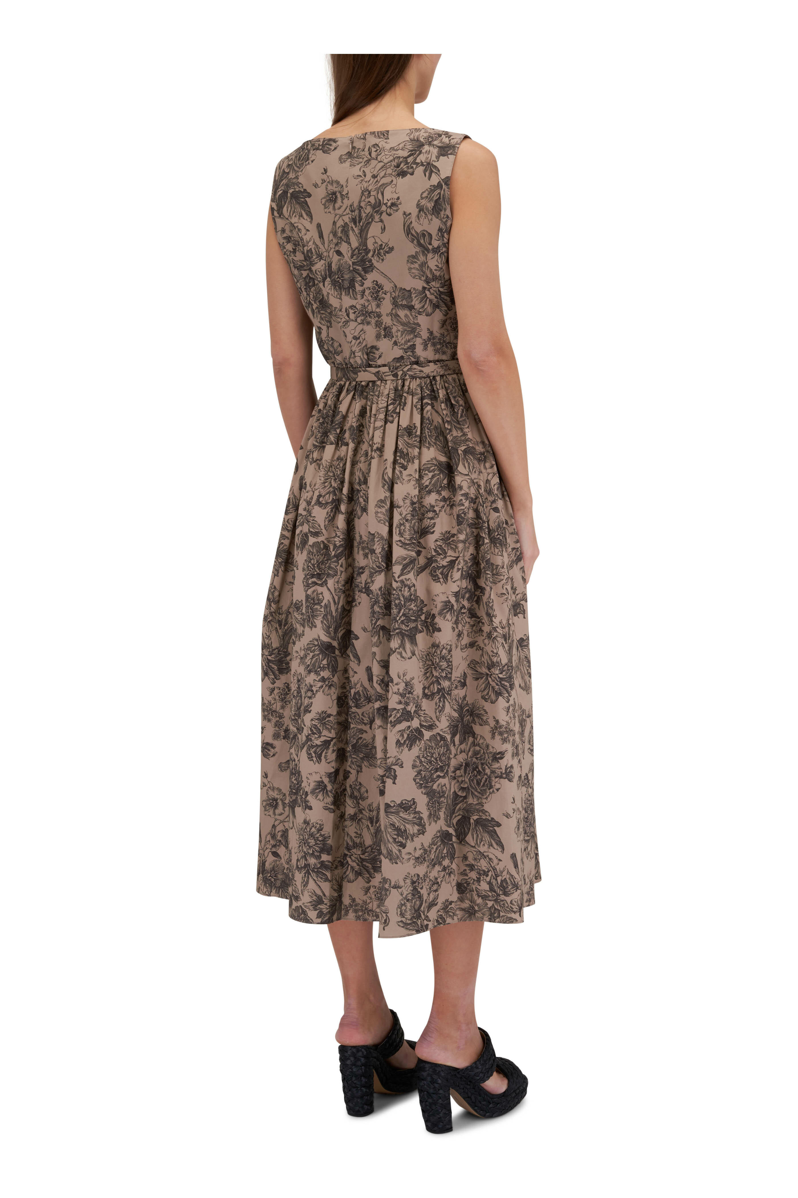 売れ筋商品|||ワンステイト カットソー トップス レディース Women's Printed Crewneck Sleeveless Top Mahogany Adam Lippes - Khaki Floral Poplin Scoop Neck Dress