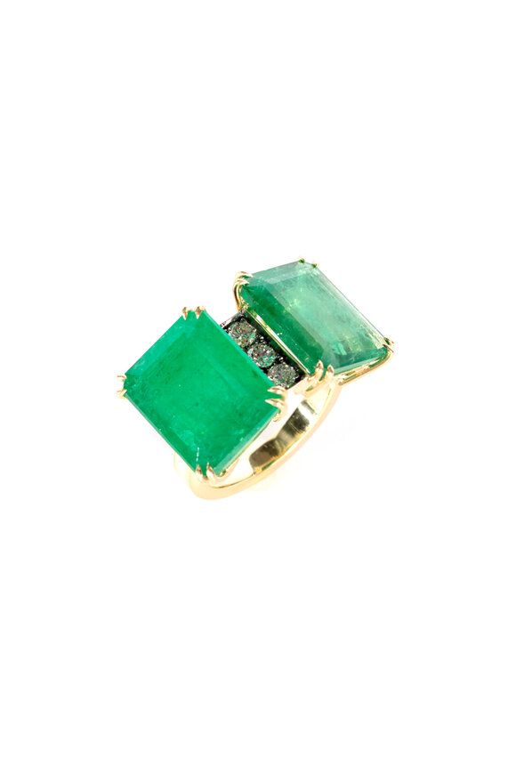 Sylva & Cie - 18K Yellow Gold Double Emerald Ring