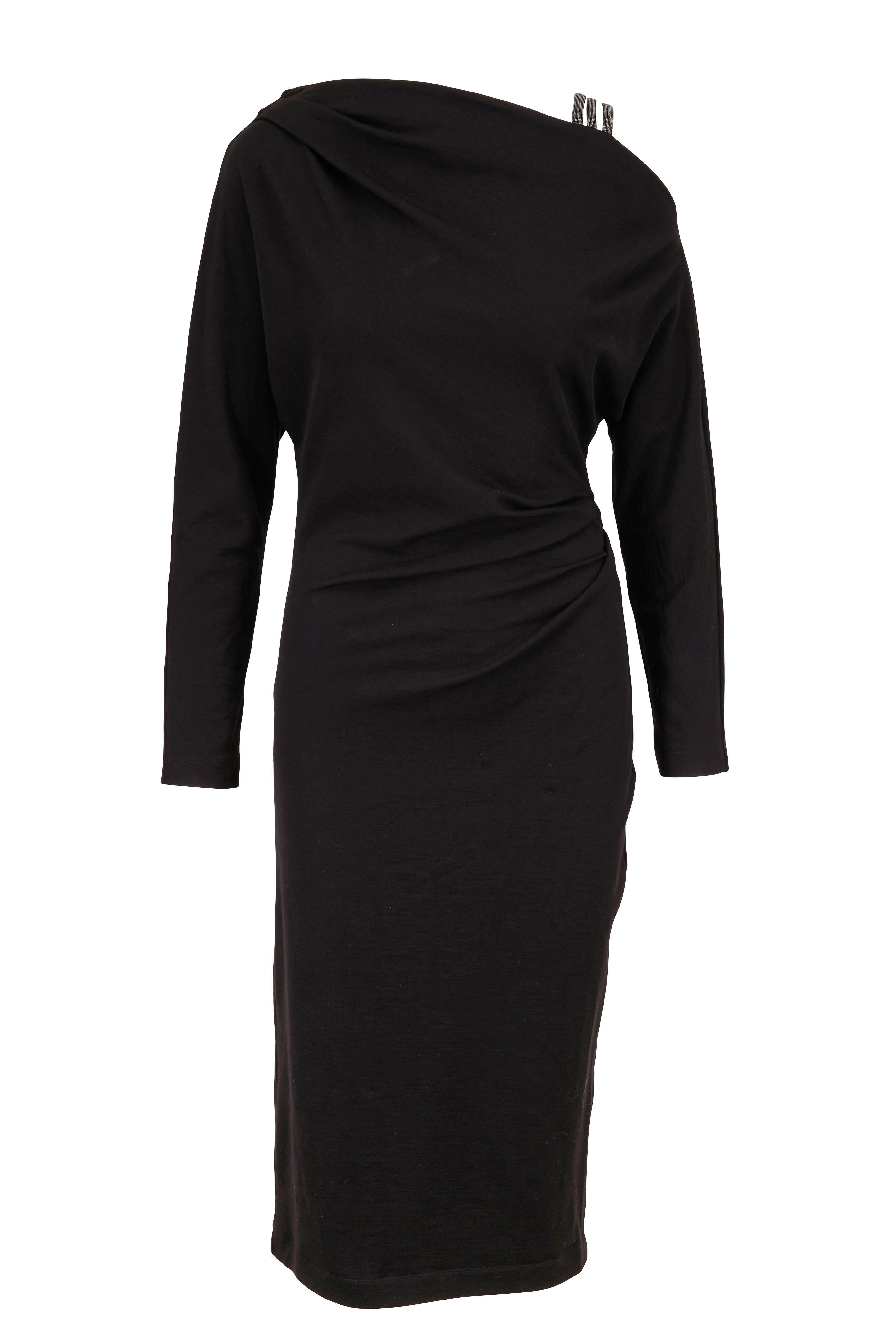 chinese dress ladies Long Sleeve Wool Dress Black M