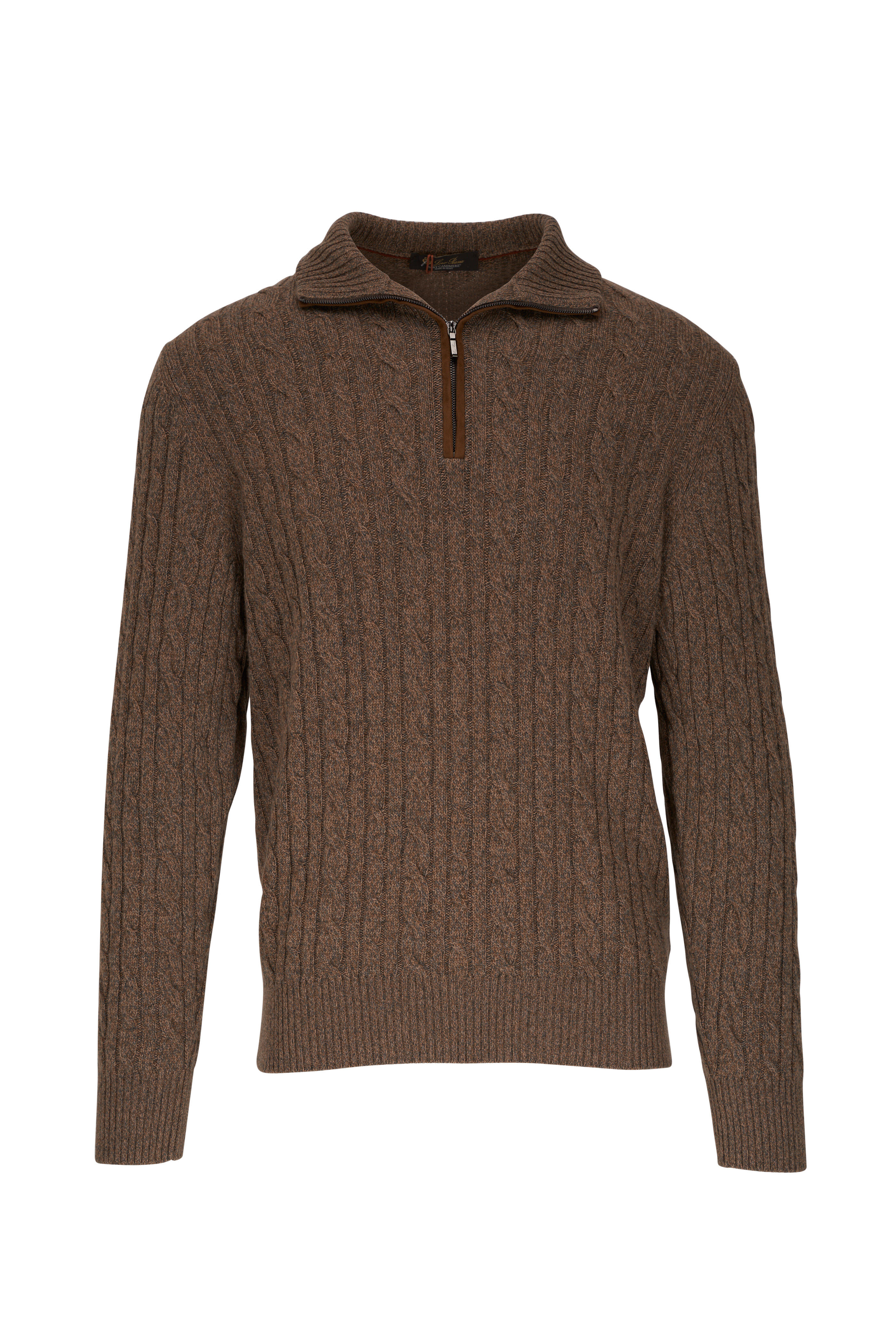 Loro Piana - Gray Mélange Cashmere Cable Knit Quarter Zip