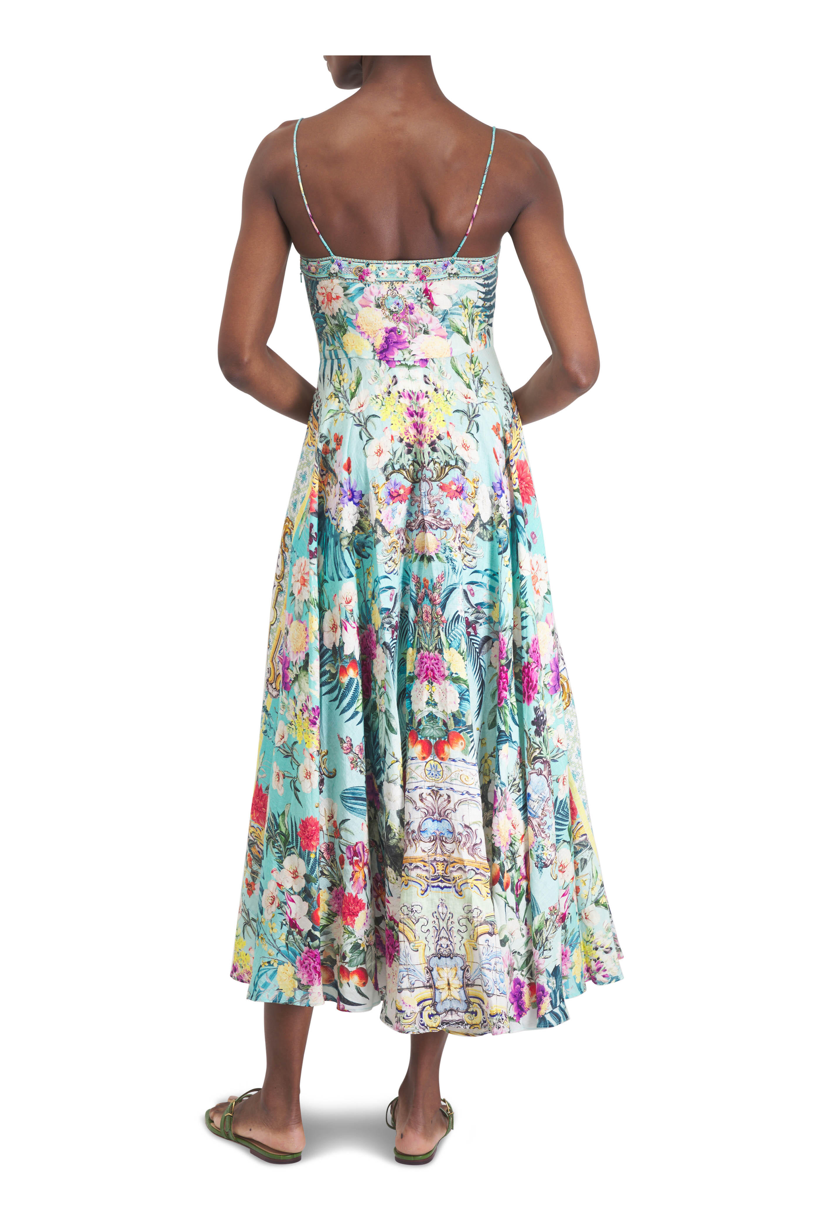 Camilla - Gardens Of Queluz Multicolor Tie Front Maxi Dress
