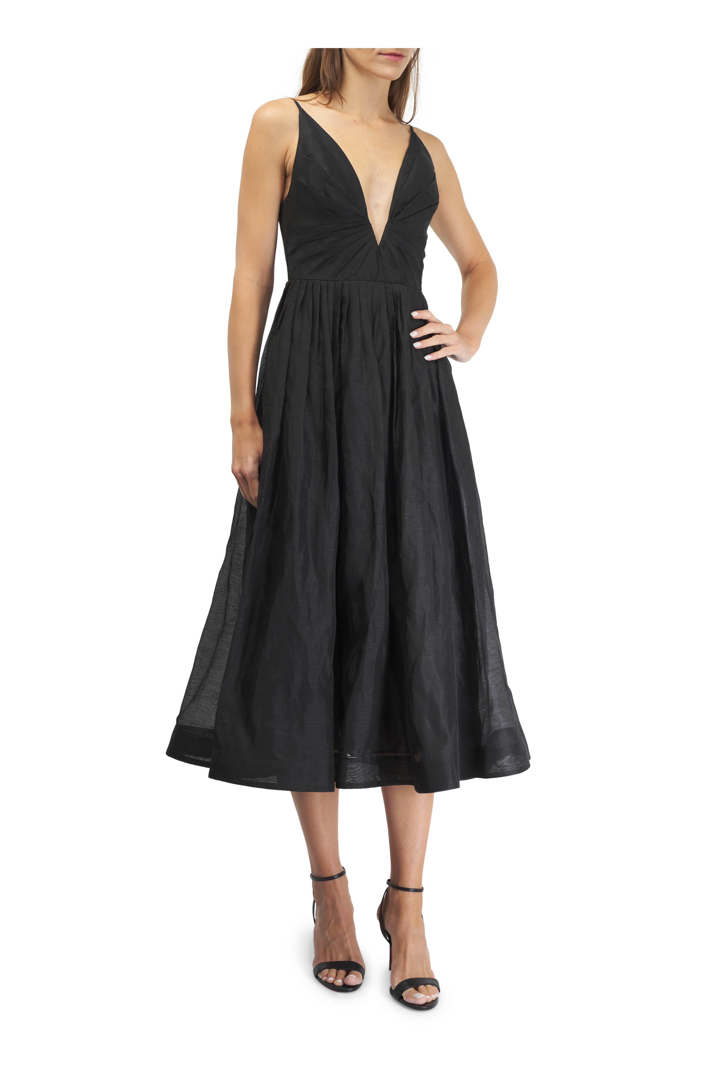 Zimmermann - Illustration Black V-Neck Midi Dress
