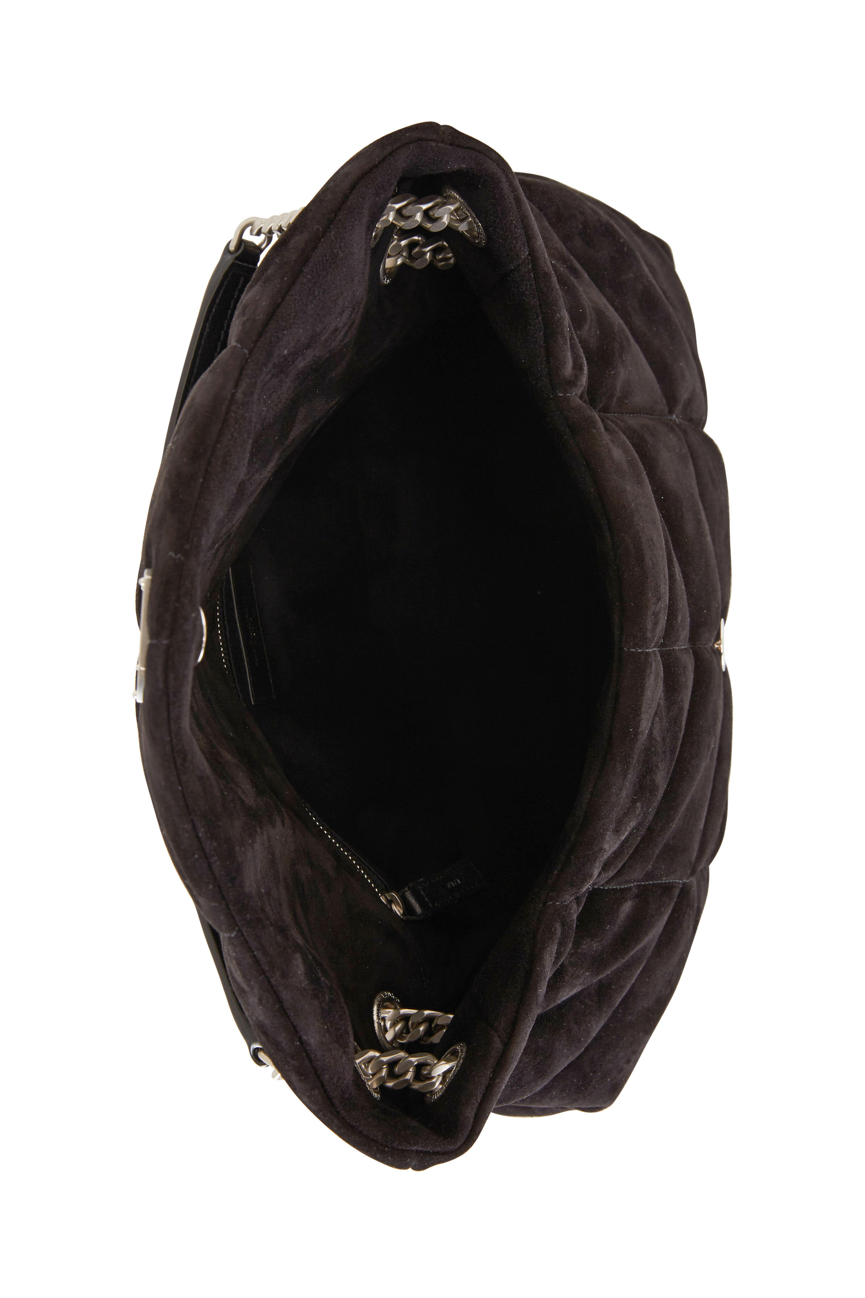 Saint Laurent - Loulou Black Quilted Suede Puffer Bag