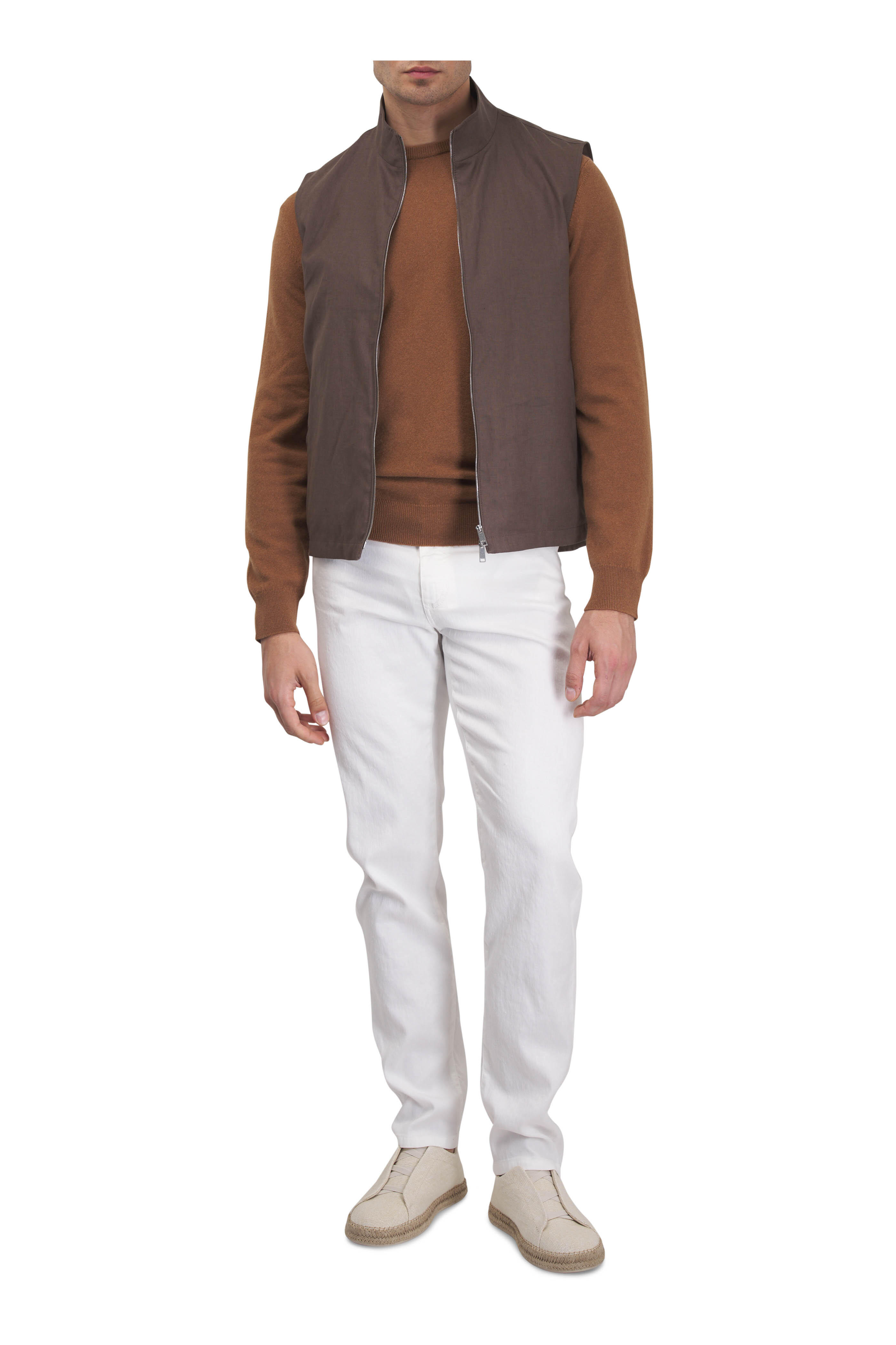 【GIANNETTO】Linen Brown Gilet Size46 The perfect seasonal layering piece, is the linen gilet