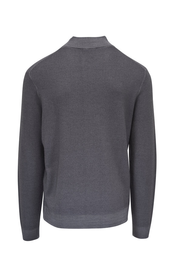 Patrick Assaraf - Slate Textured Merino Wool Quarter Zip Pullover