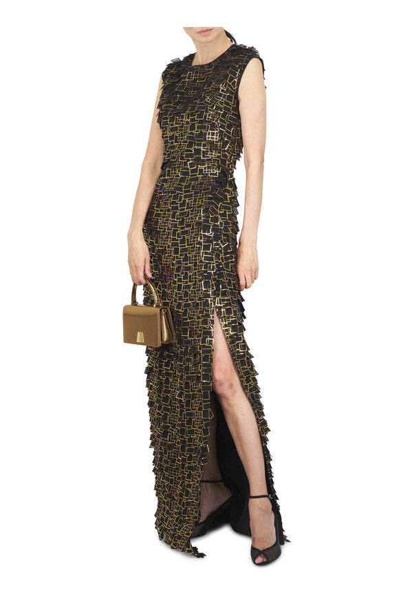 Akris Black & Gold Frame Tile Organza Column Gown - view 2