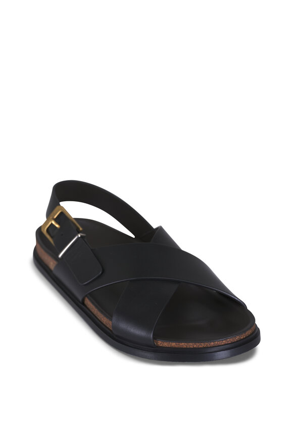 The Row Buckle Black Leather Flat Sandal - view 1