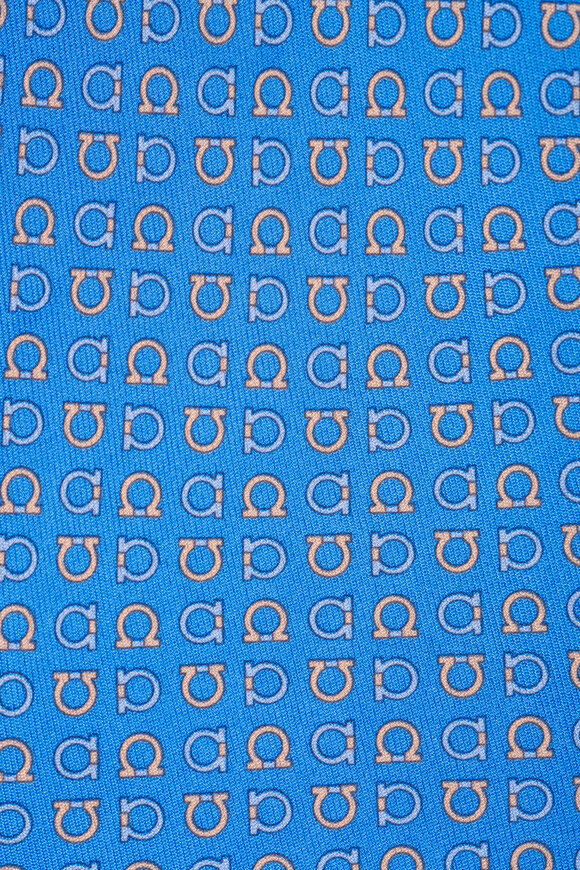Ferragamo Light Blue Gancini Print Silk Necktie - view 2